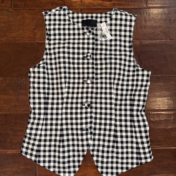 Madewell Tops - Madewell Single-Breasted Crewneck Vest Size 4 Black White Check Lined NWT